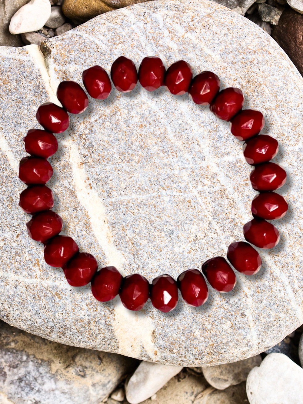 HANDCRAFTED BEAD BRACELET Faceted Burgundy Stretch Classic Minimalist Western